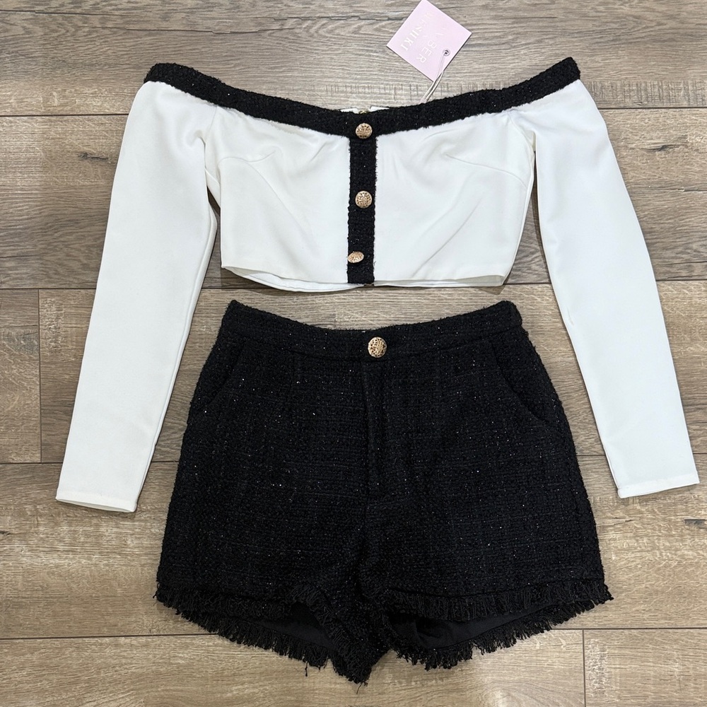 Meshki two piece tweed set NWT